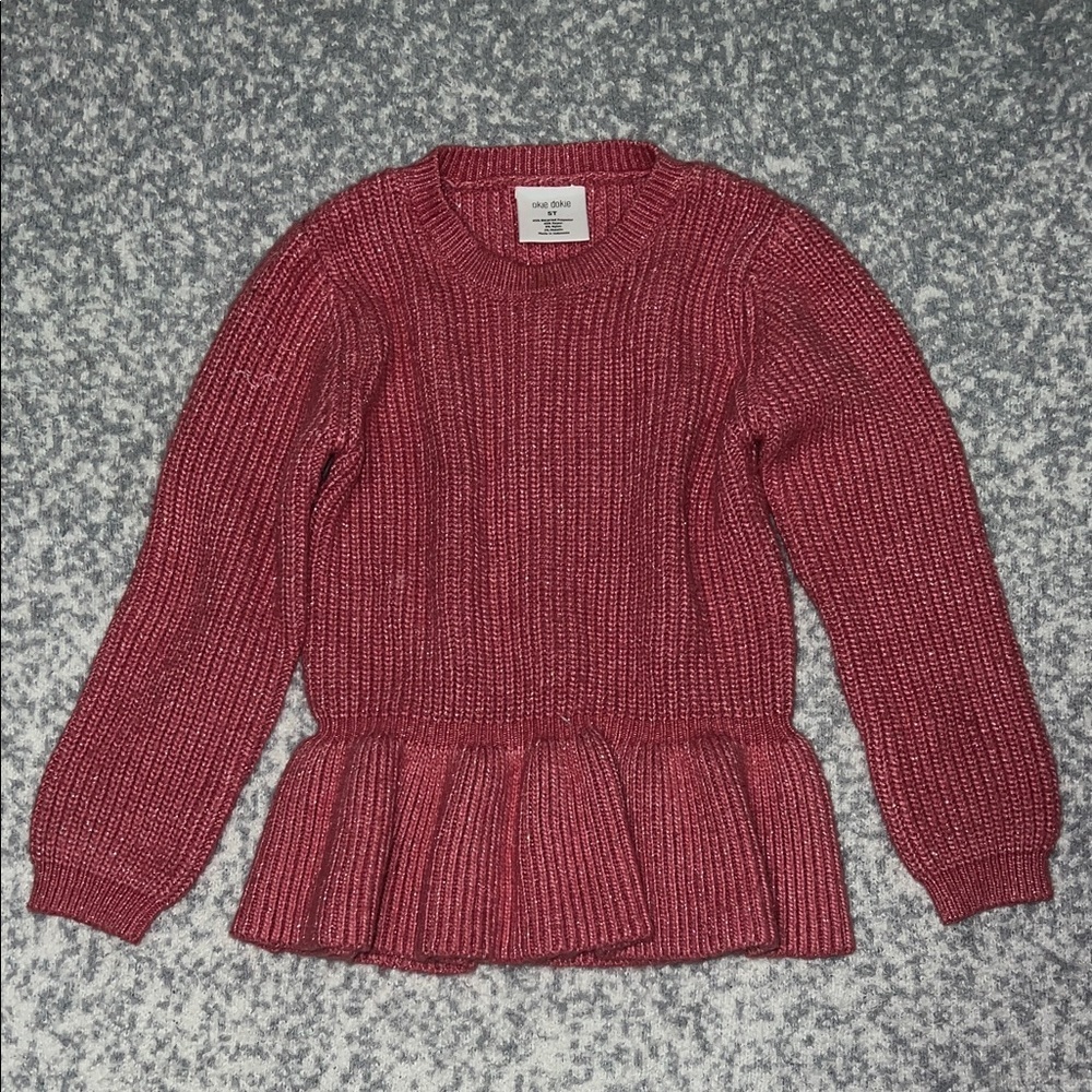 Okie Dokie Kids Ribbed Peplum Sweater - Deep Pink